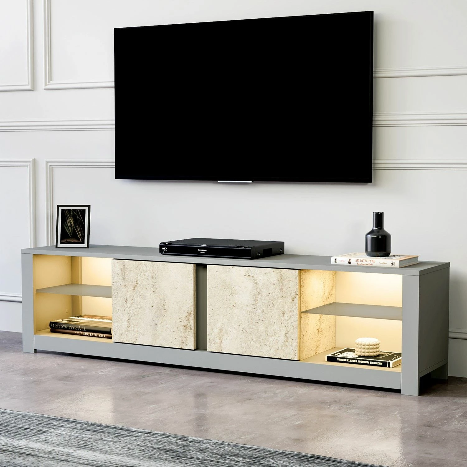 Komodë TV Skye Decor, ngjyrë gri, travertin, Aydos