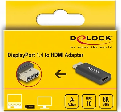 Adapter DeLOCK DisplayPort 1.4 në HDMI, 8K HDR, aktiv, i zi