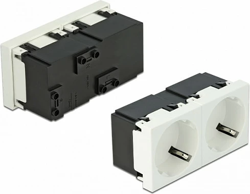 Prizë rryme DeLOCK Easy 45, 2x CEE 7/3, 250V 16A, 45x45 mm, e bardhë (5 copë)