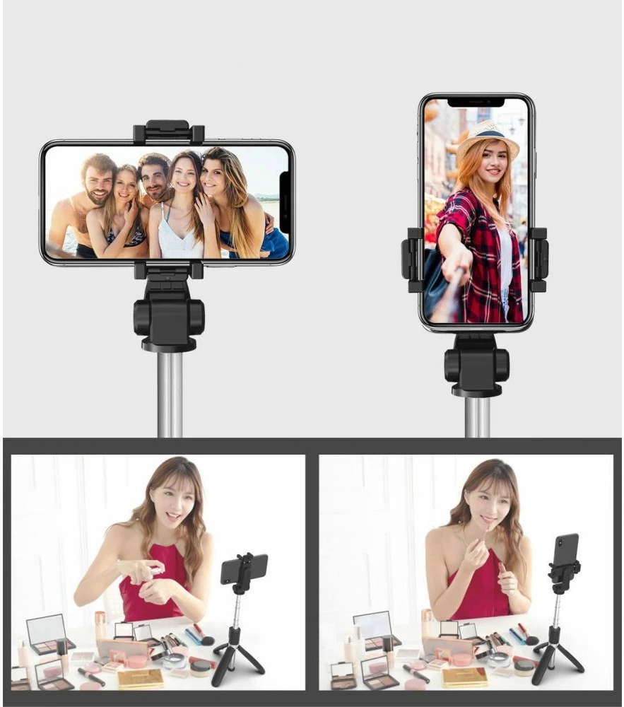 Selfie stick me tripod Tech-Protect L02S, Bluetooth, për celular, i zi