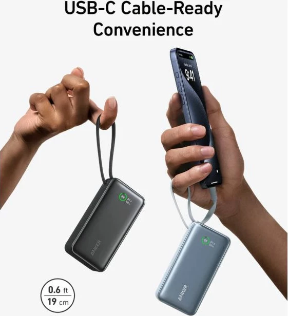 Power bank Anker 545 Nano 10000mAh 30W me kabllo USB-C të integrume, i zi 6