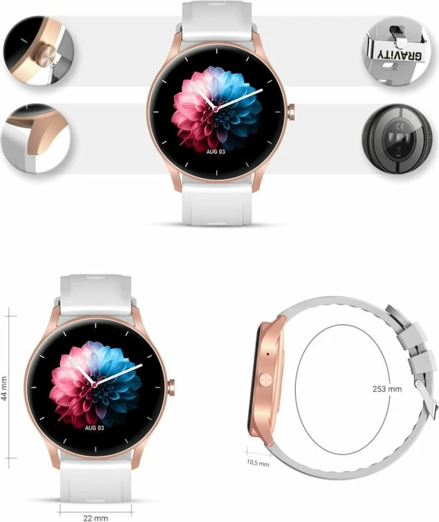 Smartwatch Gravity për femra, rose gold-white
