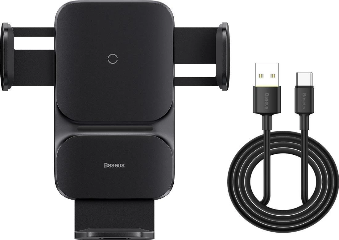 Mbajtës celulari Baseus Wisdom CGZX000001, karikim pa tel Qi 15W, për grilë ventilimi, USB-C, kabllo 1 m, i zi