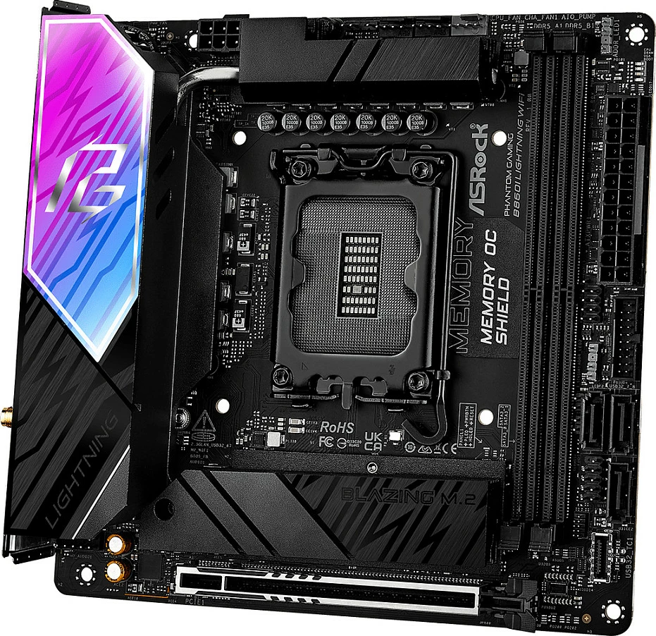 Pllakë amë ASRock Phantom Gaming B860I Lightning WiFi, LGA1851, mini-ITX, DDR5, Wi‑Fi 6E, e zezë