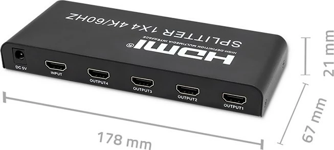Splitter HDMI Qoltec 51799, 1x4, 4K/60Hz, i zi