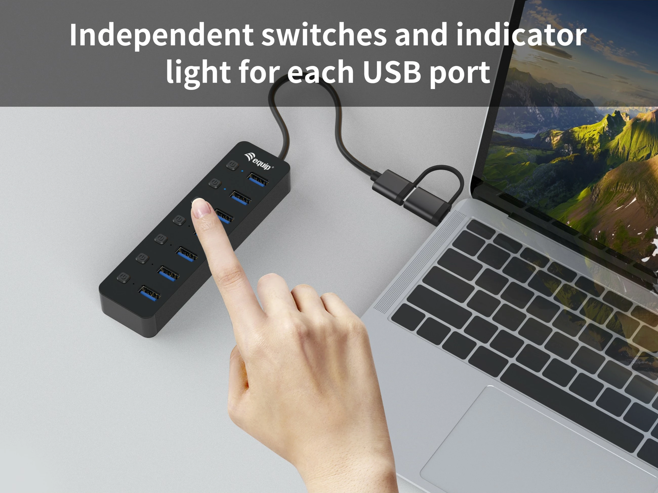 USB hub EQUIP 7 porta USB 3.2 Gen 1, me adapter rryme, i zi