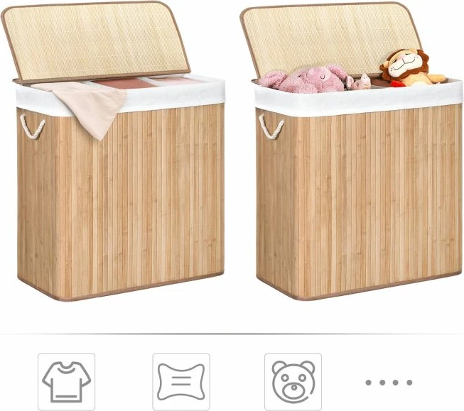 Shportë rrobash SONGMICS LCB091N01 3x50L (150L) bambu me kapak, natyrale