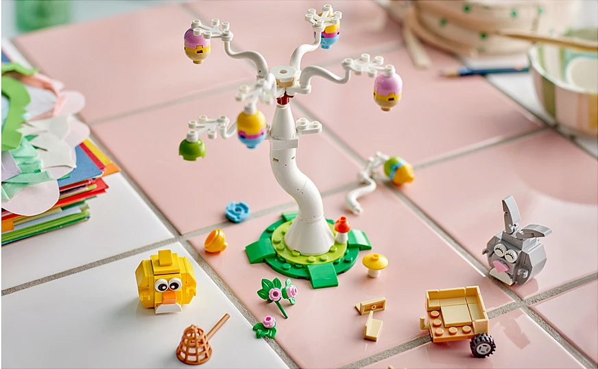 Set ndërtimi LEGO Iconic 40808 Easter Bunny and Chick Egg Hunt, 140 pjesë, 8+, multikolor
