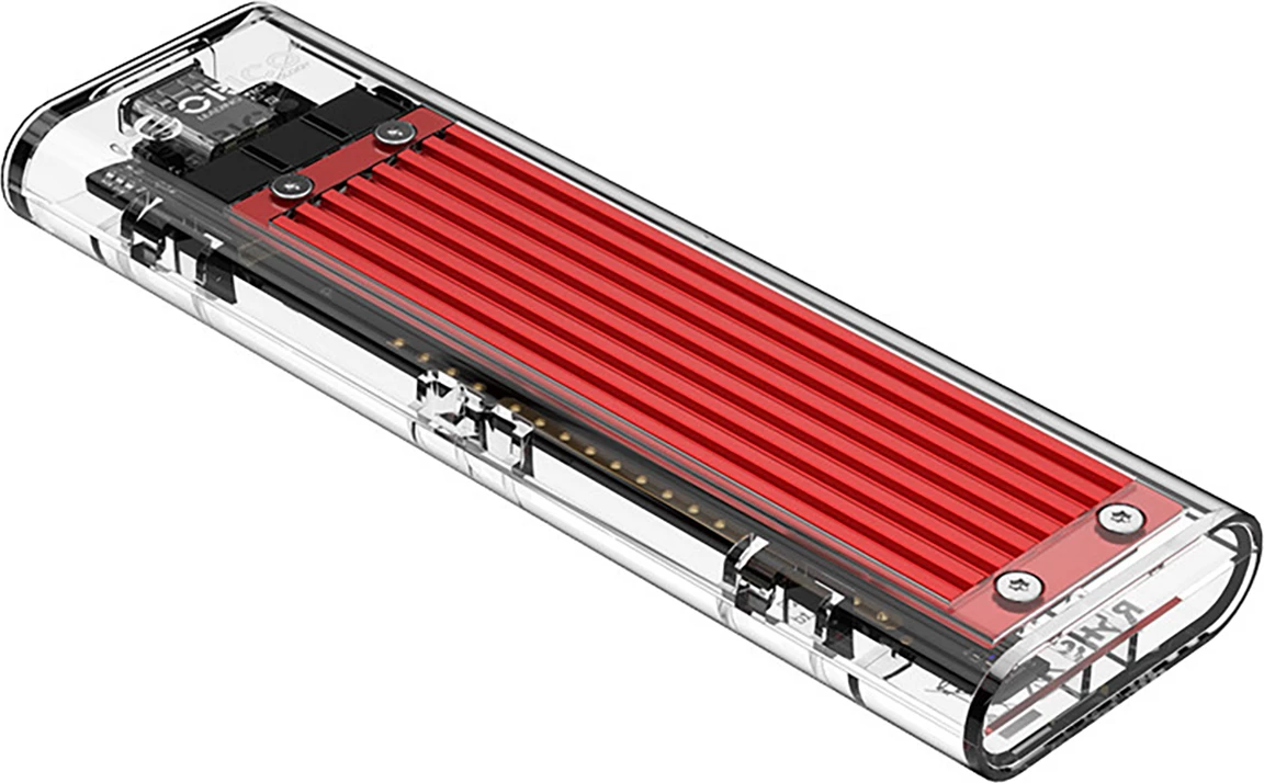 Kasë Orico TCM2-C3 për SSD M.2 NVMe në USB-C, 10Gb/s, Transparent/Kuqe