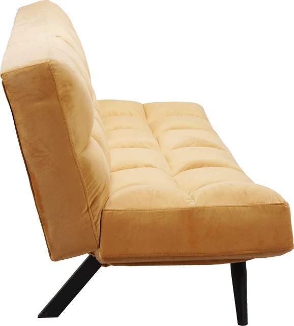 Divan-krevat 3 vendësh Freddo, kadife ngjyrë mustardë, 181x81x86cm