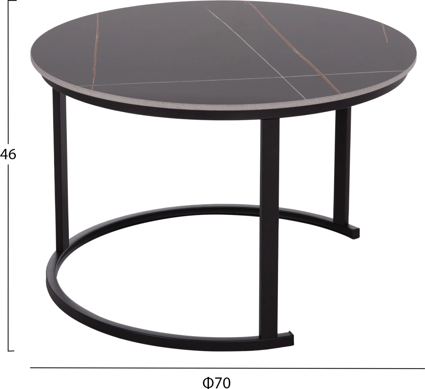 Set tavolina kafeje 2 copë, sipërfaqe qeramike, pamje mermeri të zi, TALOS FH18140.02, Φ70x45.5cm