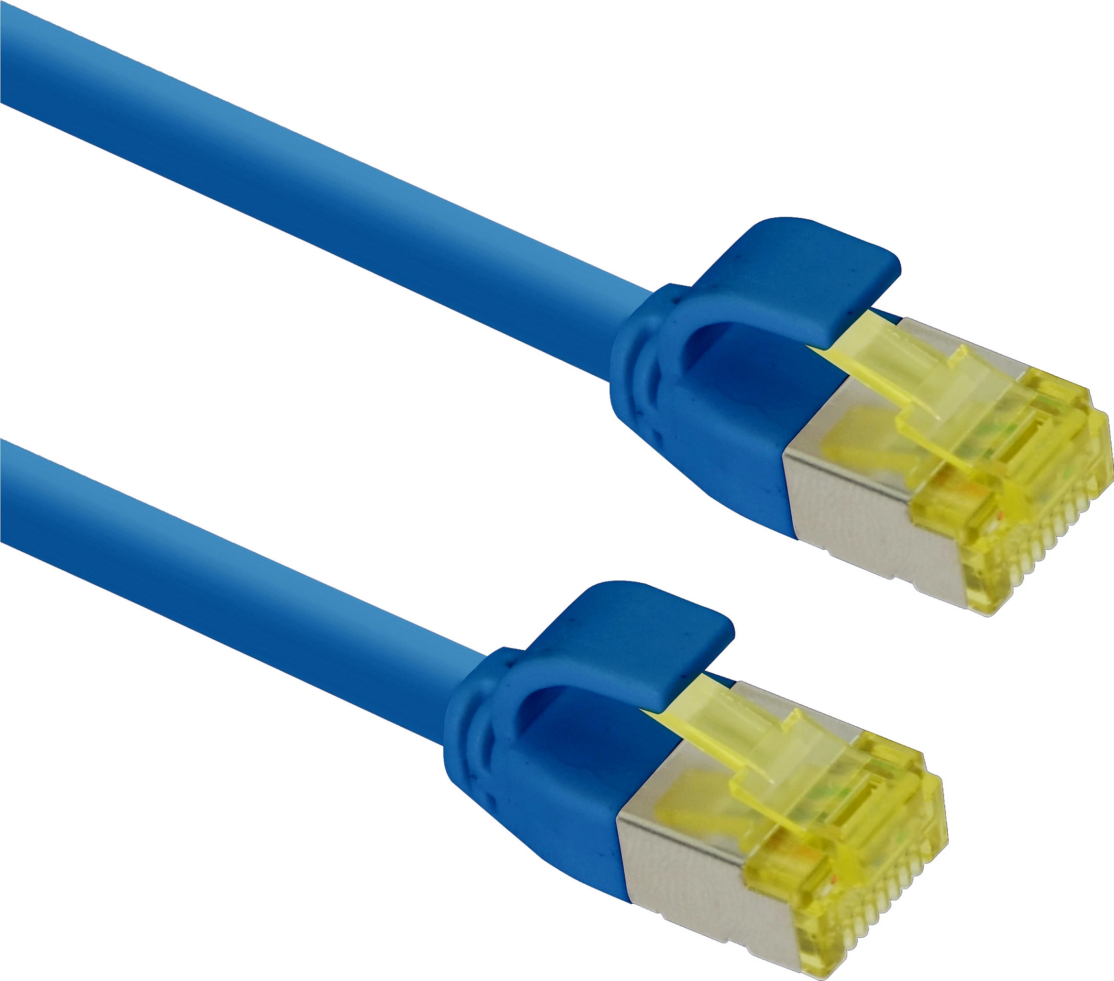 Kabllo rrjeti Helos Patchkabel Cat6a, RJ-45, 7.5m, 10Gbps, S/FTP, PoE, blu/verdhe