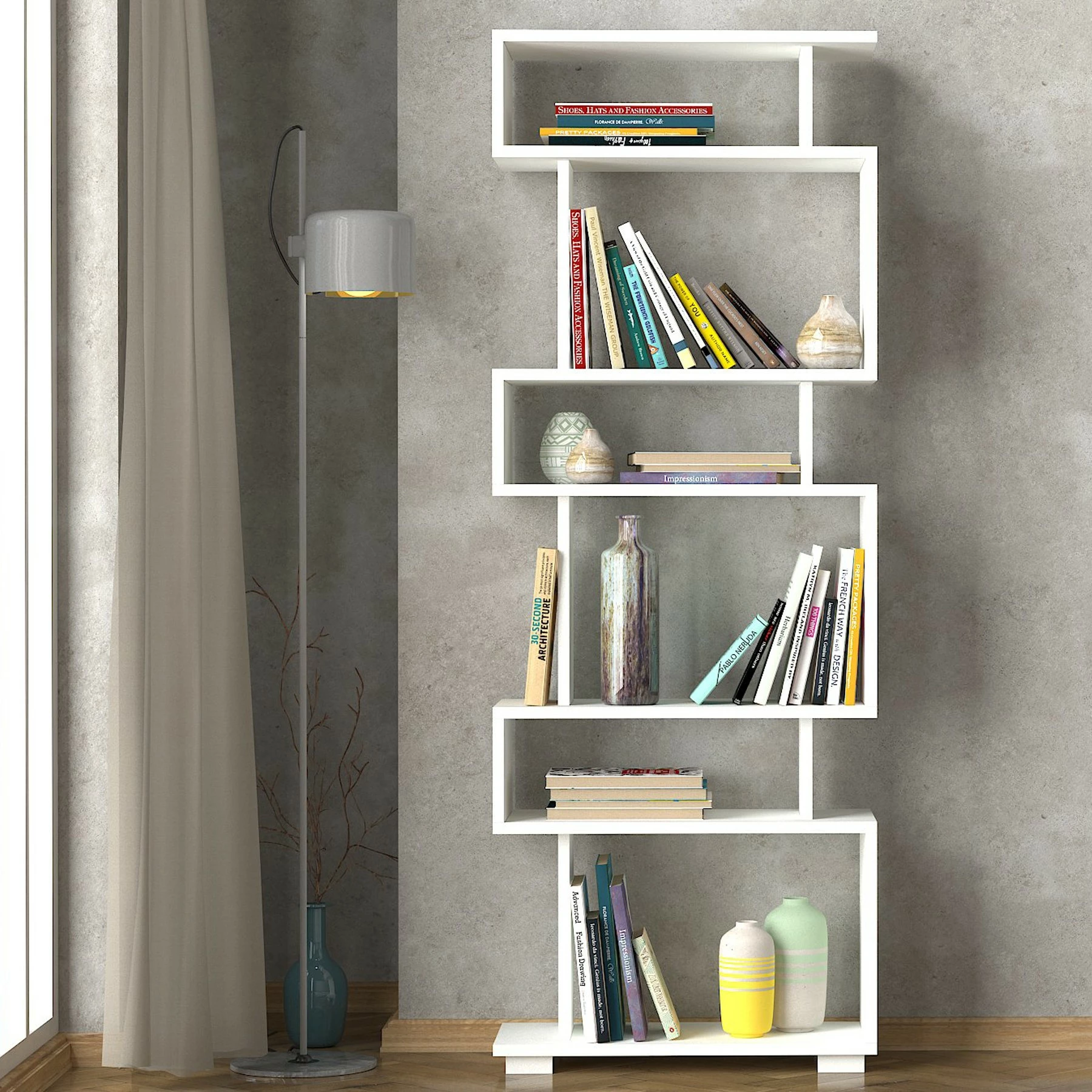 Raft librash Hanah Home, Blok, i bardhë