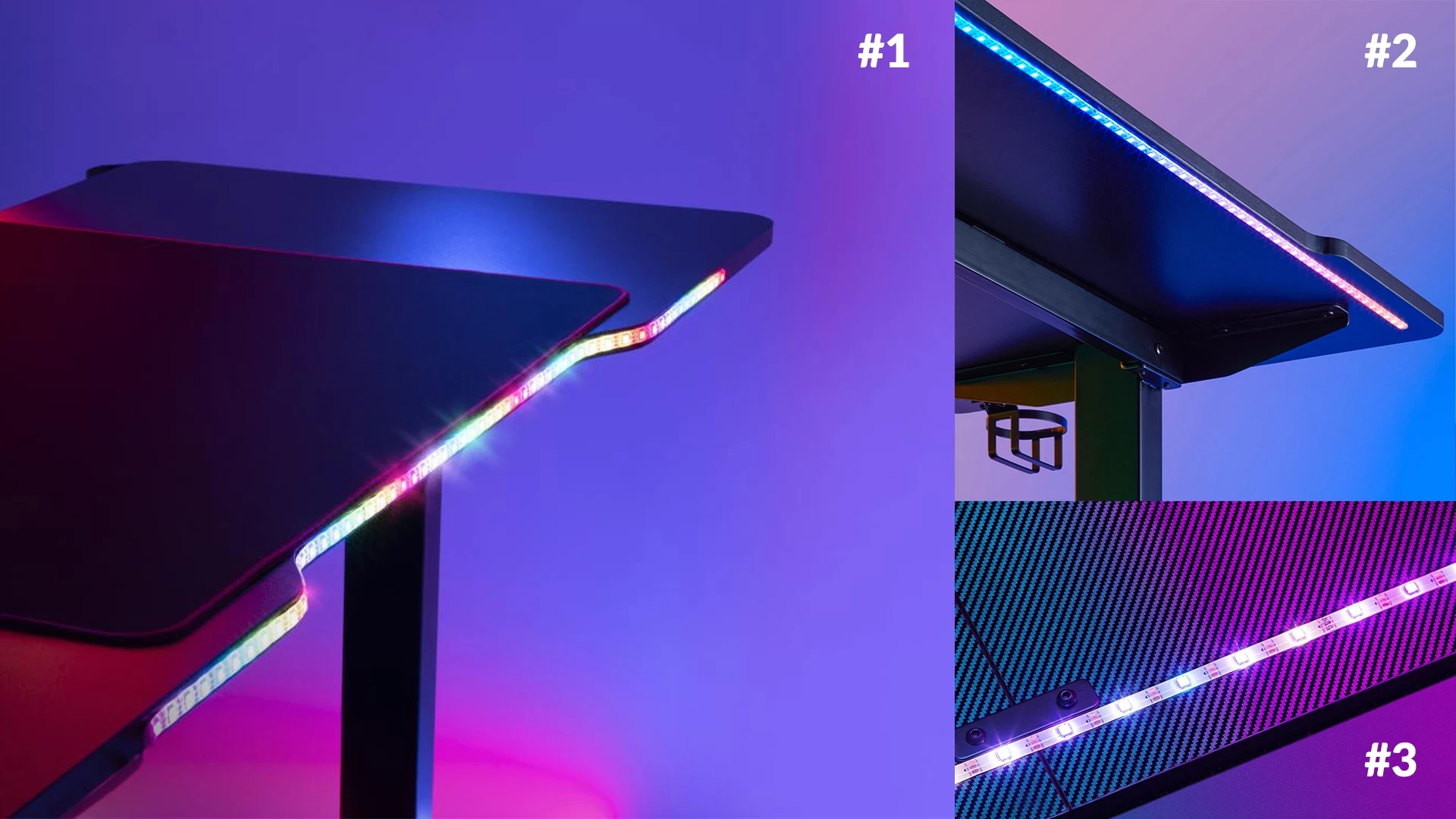 Tavolinë gaming UVI Breacher RGB 136 x 60 cm, lartësi e rregullueshme 71/76/81 cm, e zezë