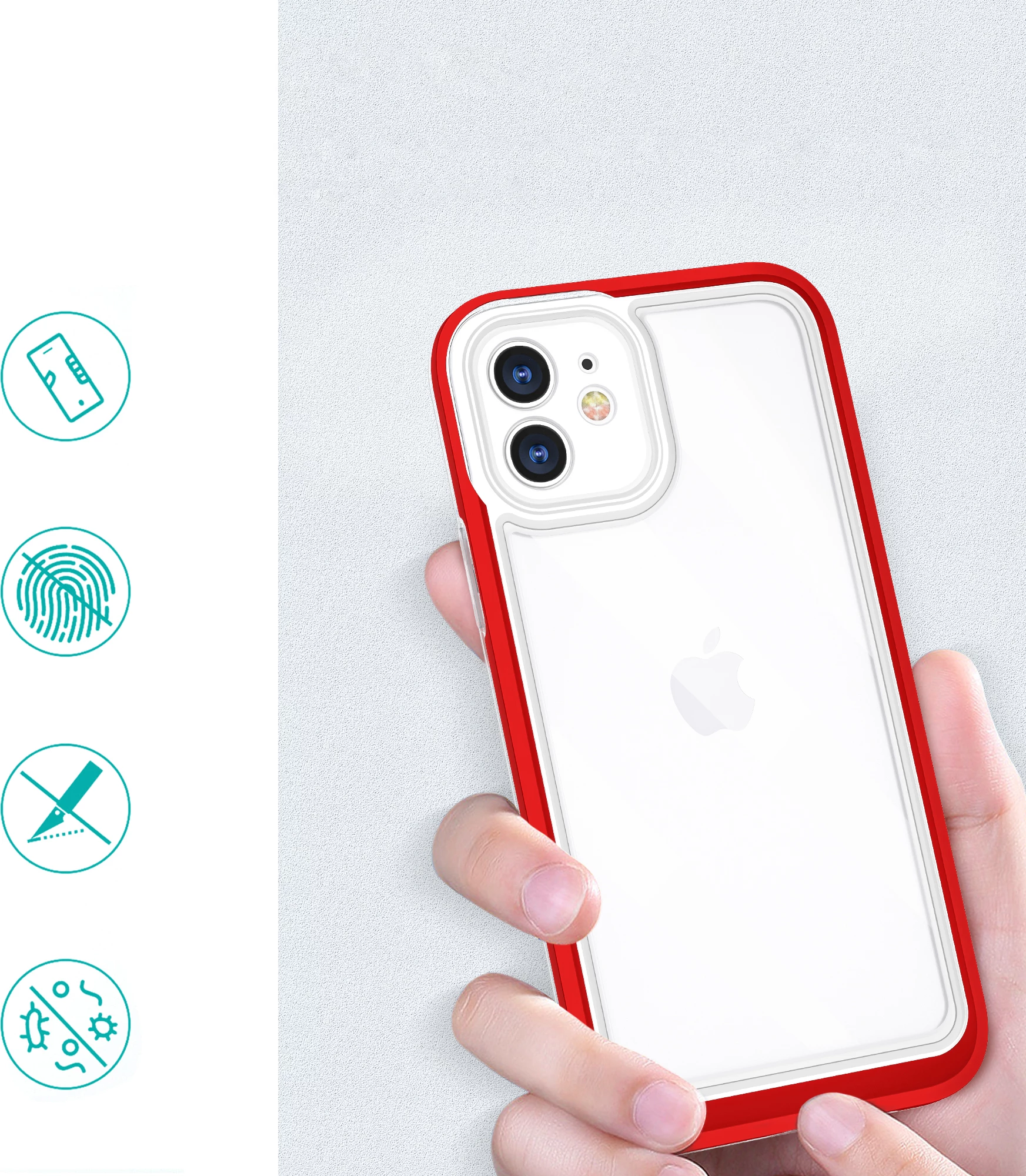 Mbështjellës Hurtel Hybrid Armor Clear 3in1 për iPhone 12, Transparent/Kuqe