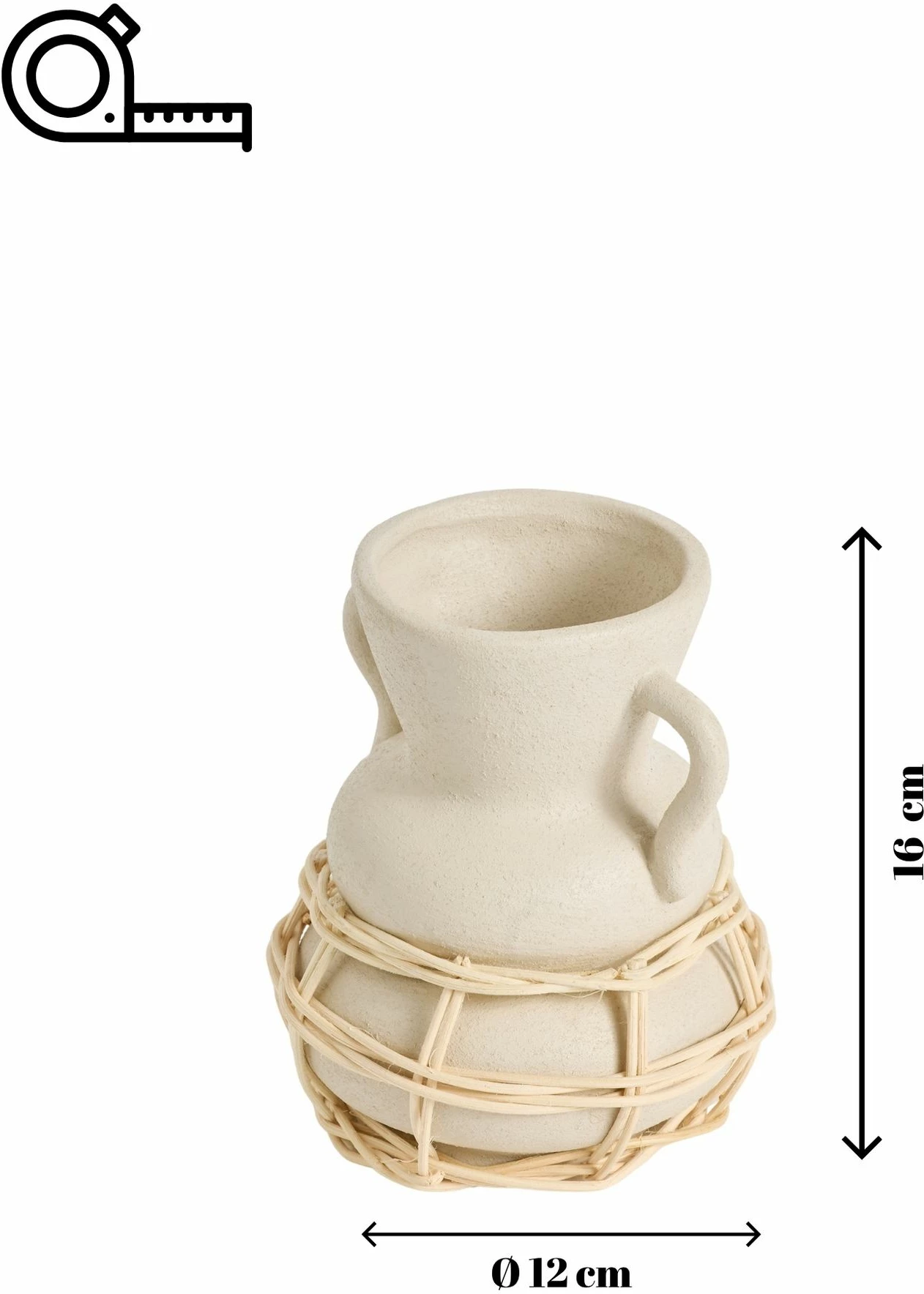 Vazo Evila Originals, terrakotë, krem, punim me ratan natyral