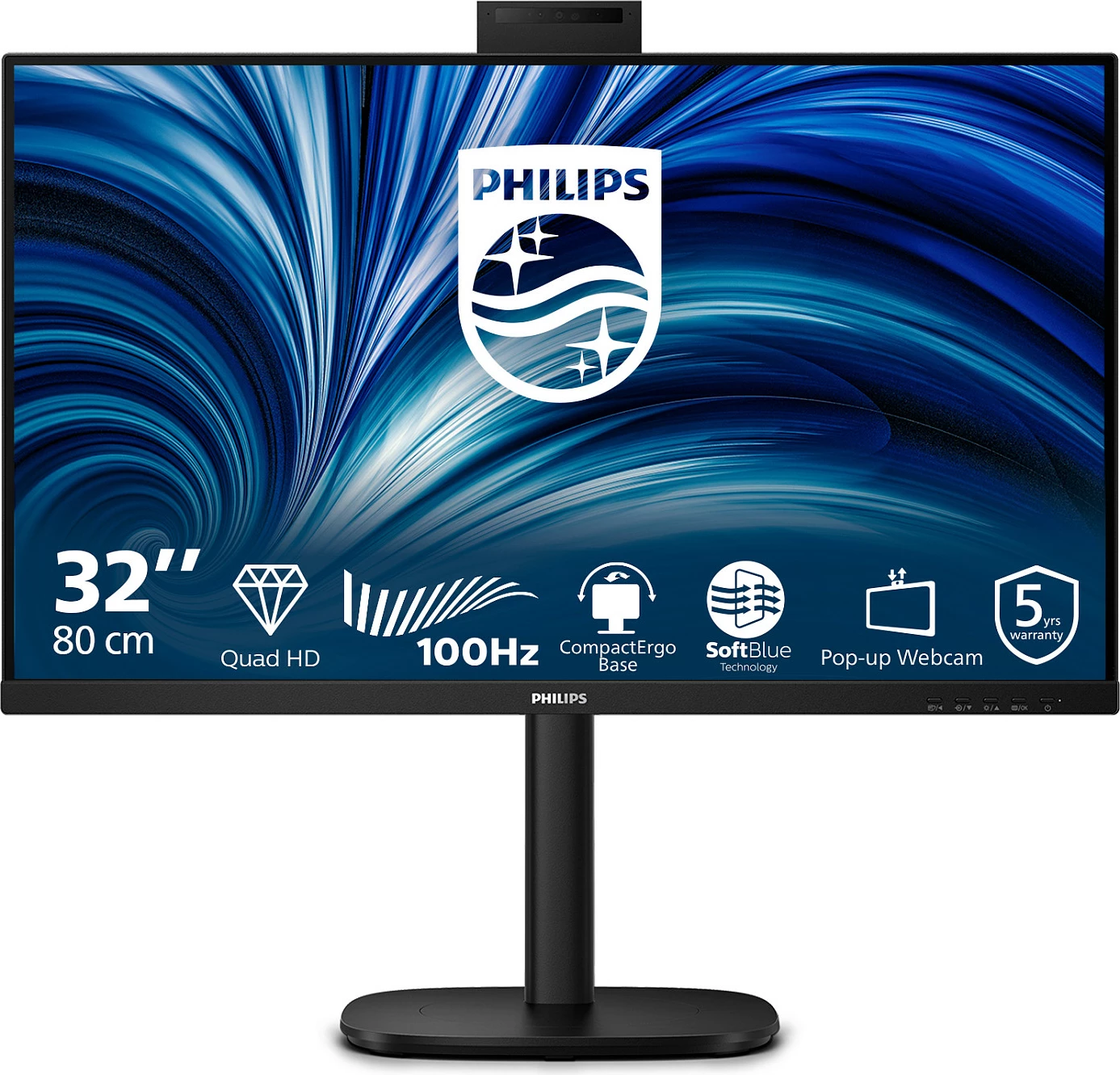 Monitor Philips B-Line 32B2U3601H/00, 32", QHD 2560x1440, 100Hz, me webcam pop-up, i zi