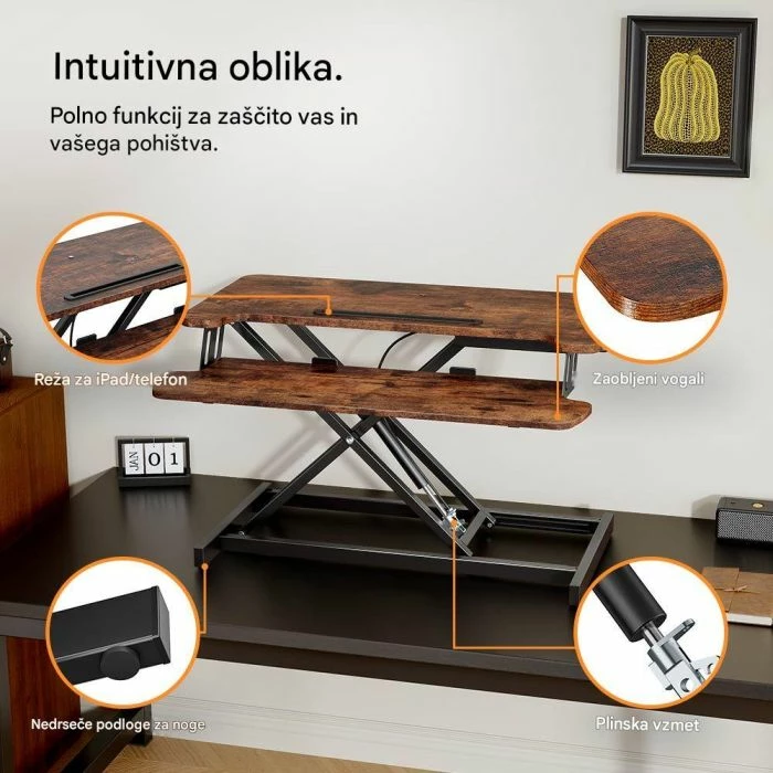 Konvertues tavoline sit-stand VONHAUS 3000916 80x40cm lartësi 11.5-51cm, dru i errët
