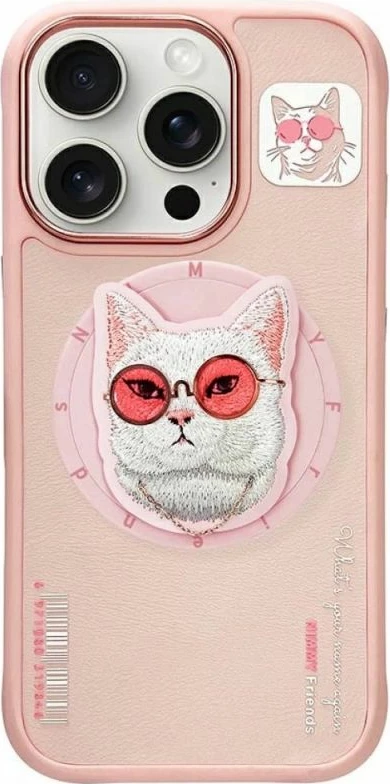 Kapak MagSafe për iPhone 16 Pro Nimmy Glasses Cool Cat, rozë