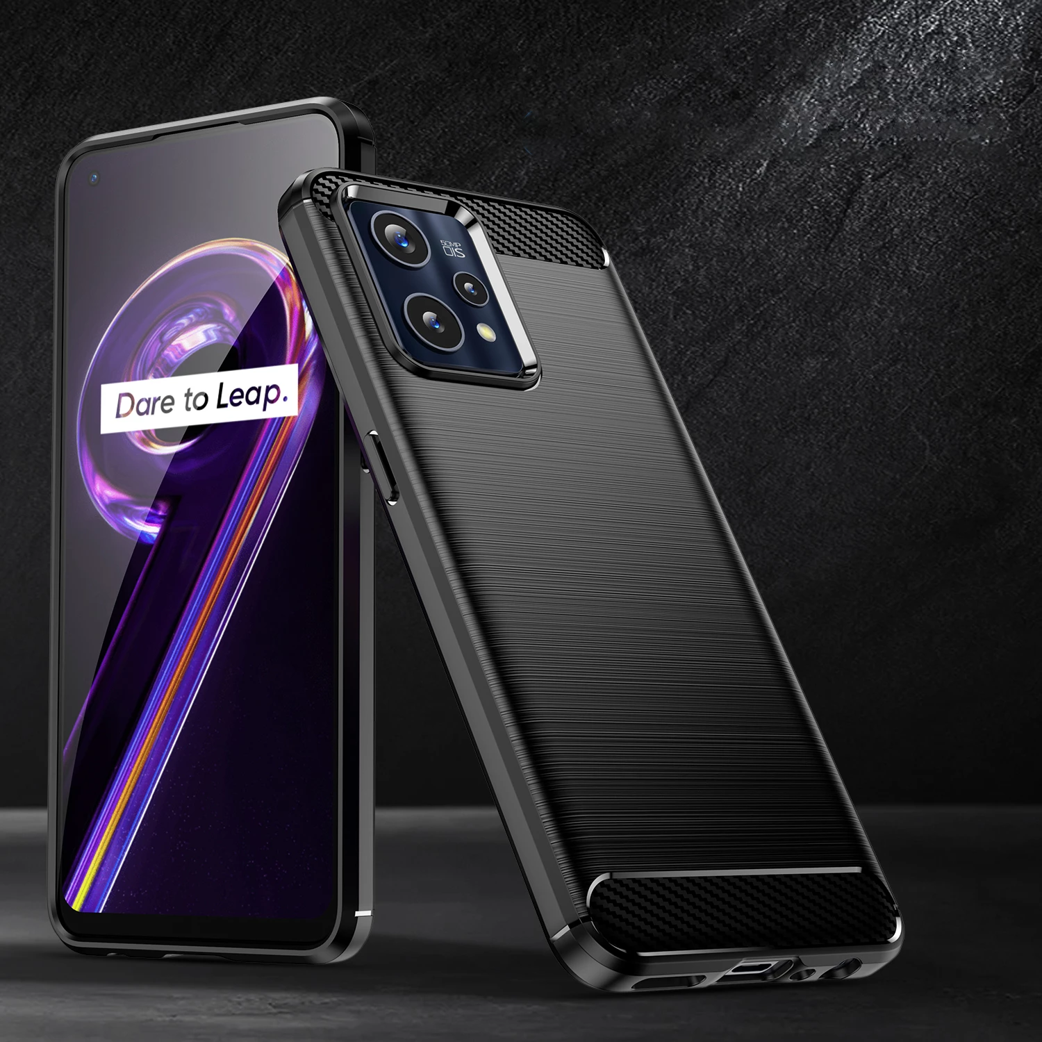 Mbështjellës Hurtel Carbon Case për Realme 9 Pro+, i zi