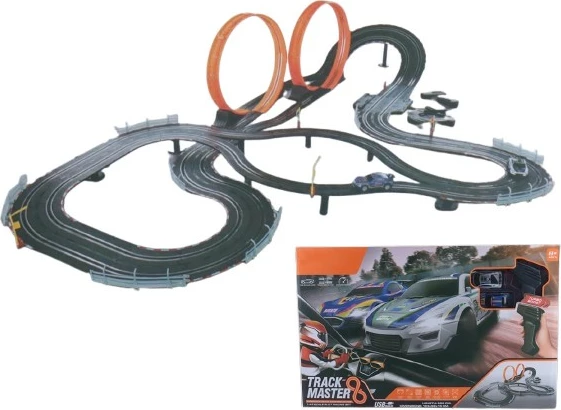 Pistë gare elektrike Madej 011406, 2 loop-e, 2 vetura garuese, USB 5V, kontrollerë, e zezë/portokalli, set