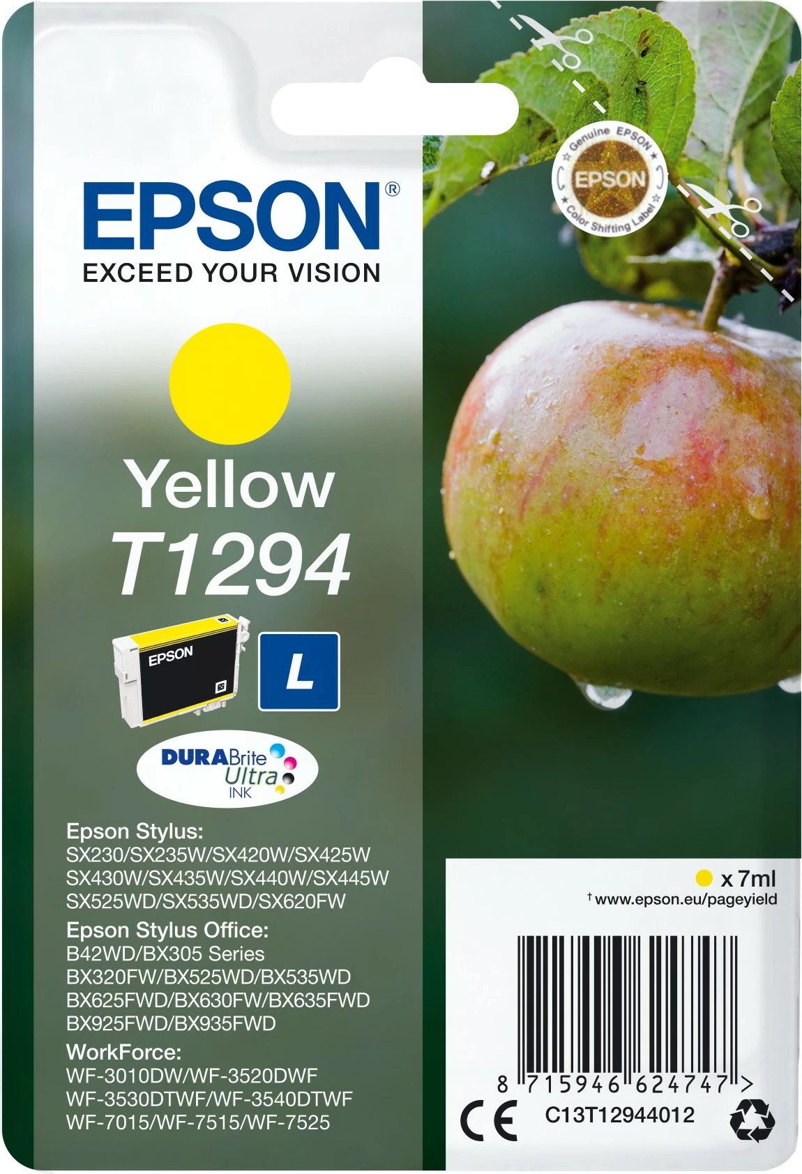 Toner Epson Apple Singlepack Yellow T1294 DURABrite Ultra Ink, 7 ml