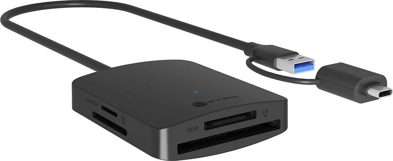 Lexues kartelash ICY BOX IB-CR302-CU3, USB 3.2 Gen 1, 4 slote, CF/SD/microSD/MS, alumin, i zi