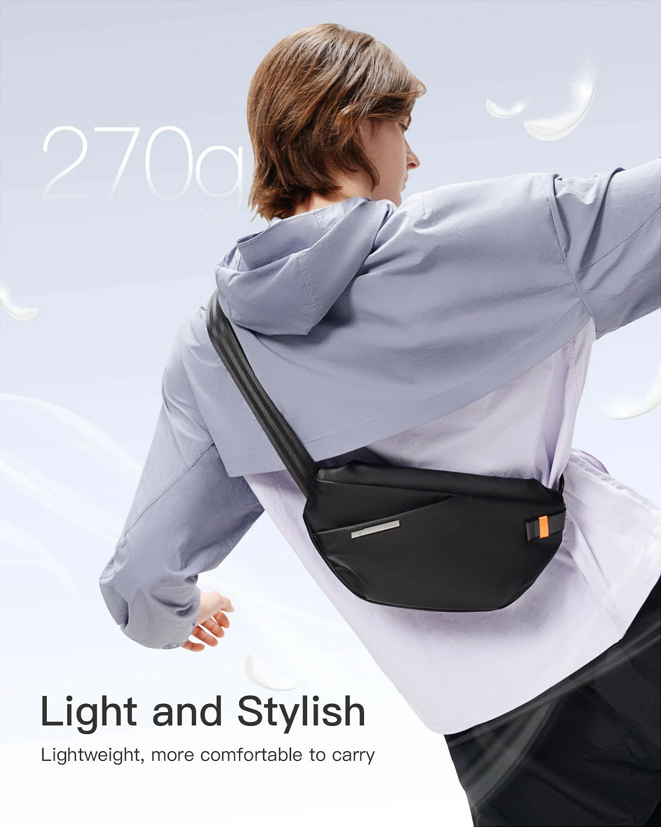 Çantë krahu Inateck FB01001, sling/crossbody, rezistente ndaj ujit, 320×170×70 mm, e zezë
