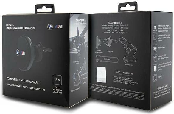 Mbështjellës magnetik BMW BMCMM22MRK me karikues wireless, për ventilator ajri/kokpit/dritare, i zi M Edition