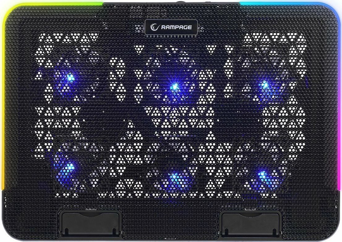 Stendë ftohëse laptopi Rampage Sixpower R9 15.6\", RGB, e rregullueshme, 2x USB 2.0, e zezë