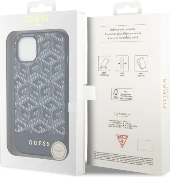 Mbështjellës Guess GUHMP14SHGCFSEK për iPhone 14 6.1", G Cube Stripes MagSafe, i zi