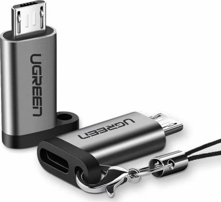 Adapter USB-C në Micro USB Ugreen, 480 Mbps, 2.4A, QC 2.0, gri