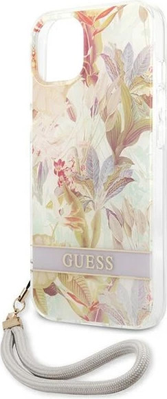 Mbështjellës Guess GUHCP13SHFLSU për iPhone 13 mini 5.4", Flower Strap, vjollcë