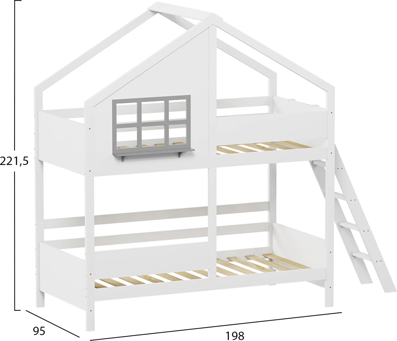 Krevet marinari për fëmijë Montessori Combo, dru i bardhë, FH707.03, 200x90cm