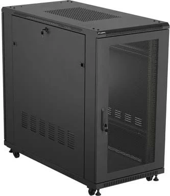 Shafë rack LANBERG 19" 22U 600x1200mm, qëndrueshme, e zezë, dyer të perforuara