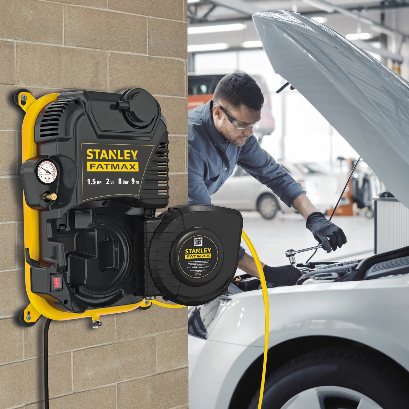 Kompresor ajri Stanley FMXCMD152WE 2L 1500W 8bar me zorrë 9m, e verdhë/zezë