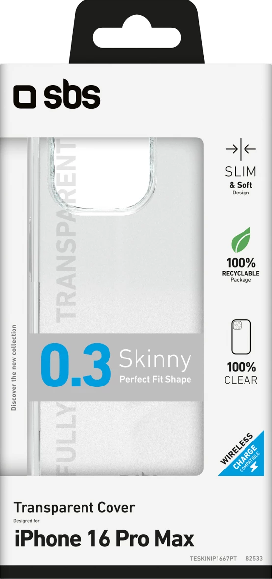 Mbështjellës SBS Skinny Cover për iPhone 16 Pro Max, TPU, transparent