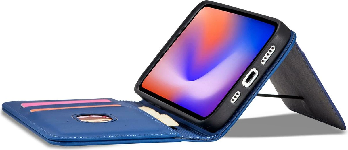 Mbështjellës Hurtel Magnet Card Case për iPhone 12 Pro Max, me kapak, portofol dhe mbajtëse, Blu