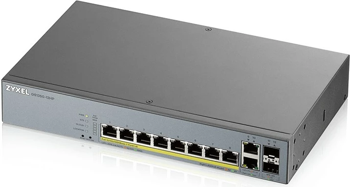 Switch Zyxel GS1350-12HP-EU0101F, Managed, L2, Gigabit Ethernet, PoE, Rack mounting