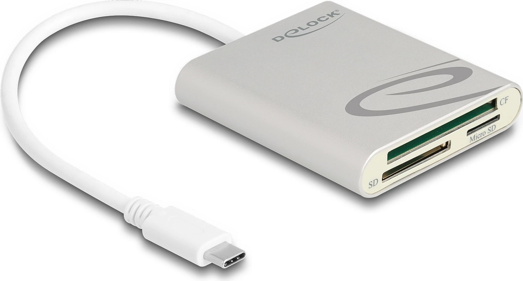 Lexues kartelash DeLOCK USB-C, 3 slota CF/SD/microSD, USB 3.2 Gen 1, 5 Gbit/s, alumini, gri