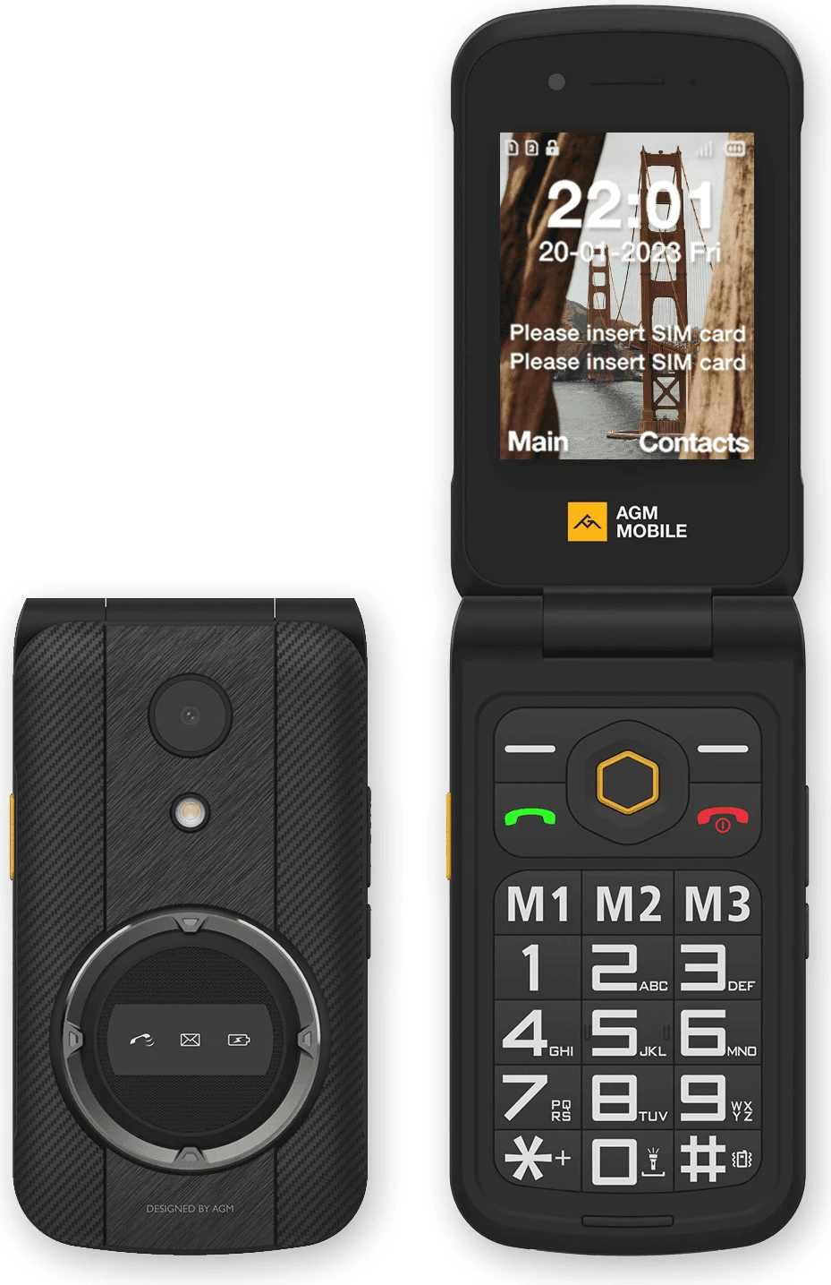 telefon me taste flip, AGM, M8 Flip, 4G, Dual SIM, 2.8\", 48MB/128MB, microSD deri 128GB, IP68/IP69K/MIL-STD-810H, i zi
