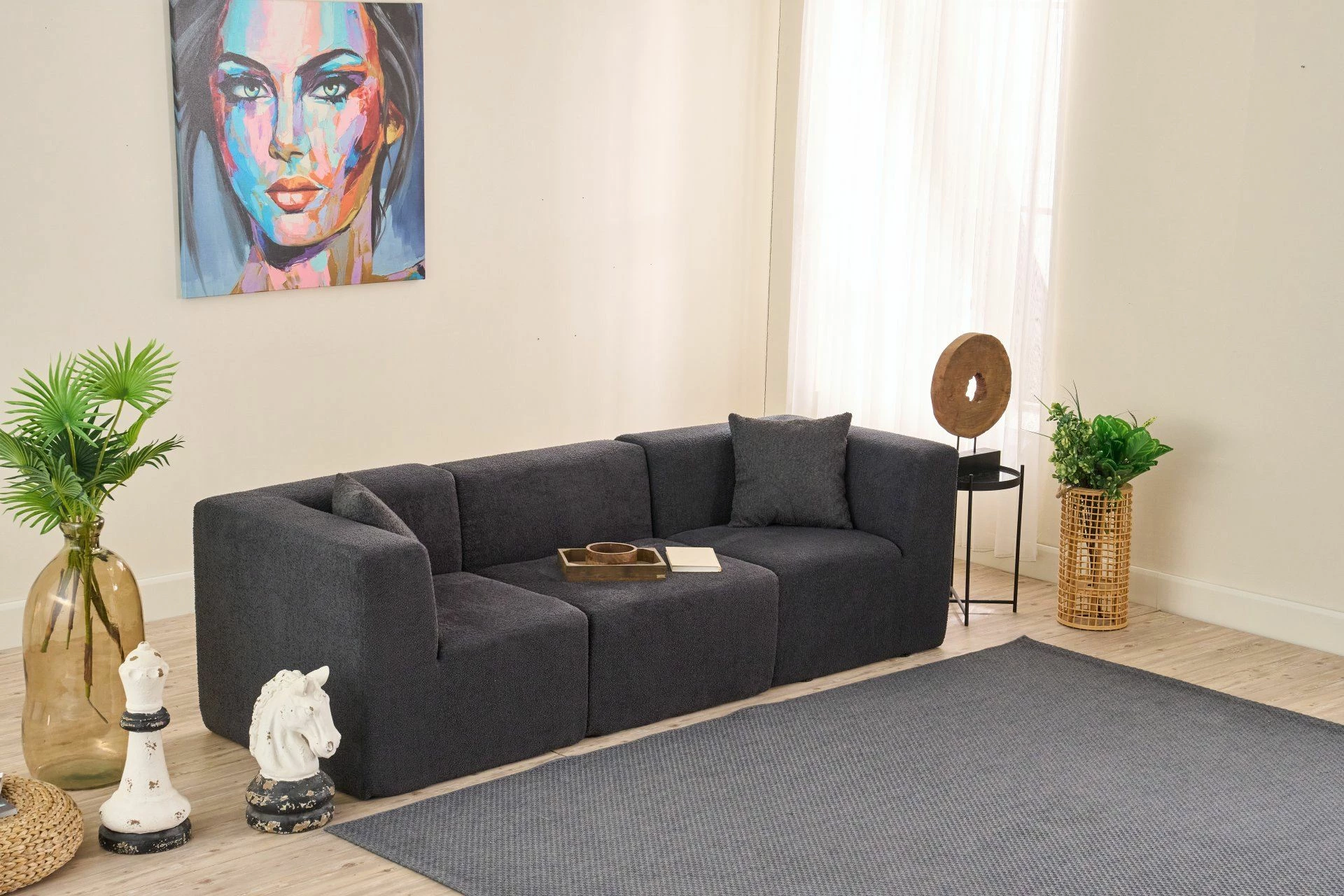 Divan treshe Atelier del Sofa, ngjyrë antracit, 3 pjesë