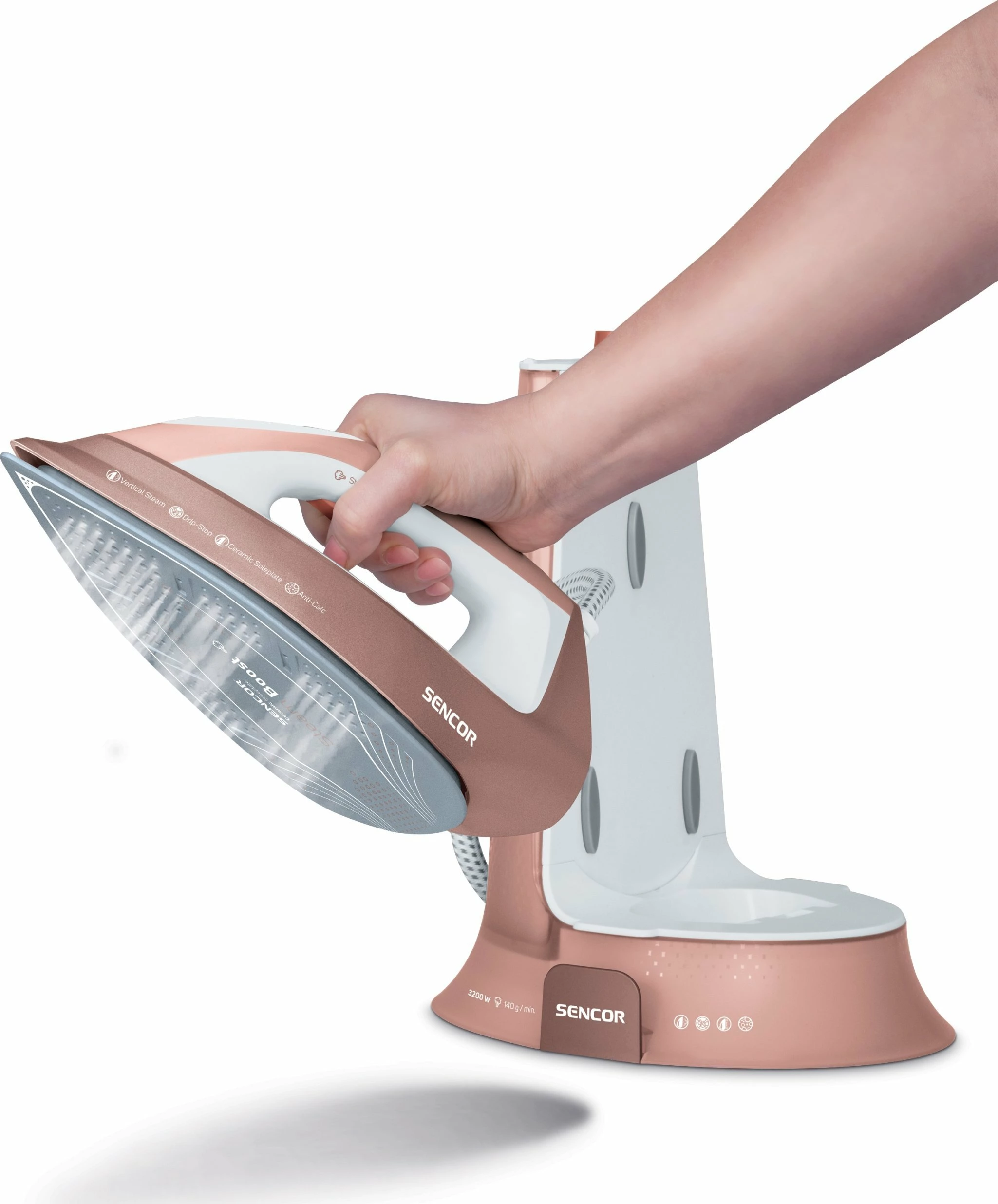 Hekur me gjenerator avulli Sencor SSI 0910RS 3200W 1.3L 5.5 bar, bardhë/rozë