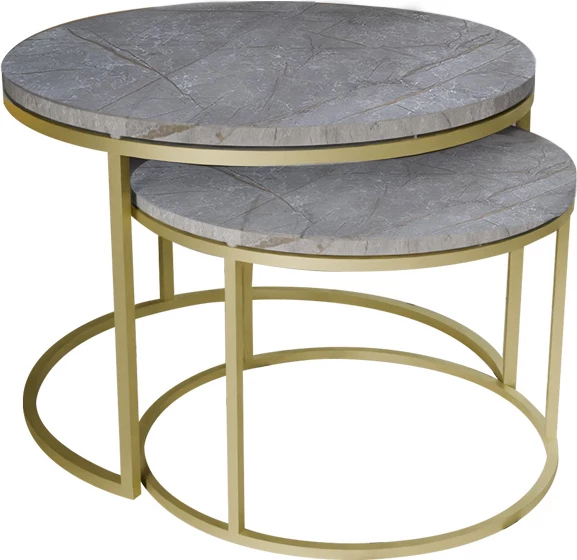 Tavolina kafeje Solme set 2 copë mermer gri melaminë-metal ari