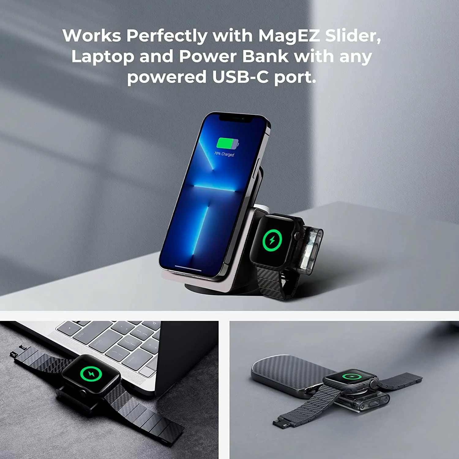 Karikues magnetik USB-C për Apple Watch What To Carry PITAKA Power Dongle, MFi, 5V/1.5A, gri transparent 7
