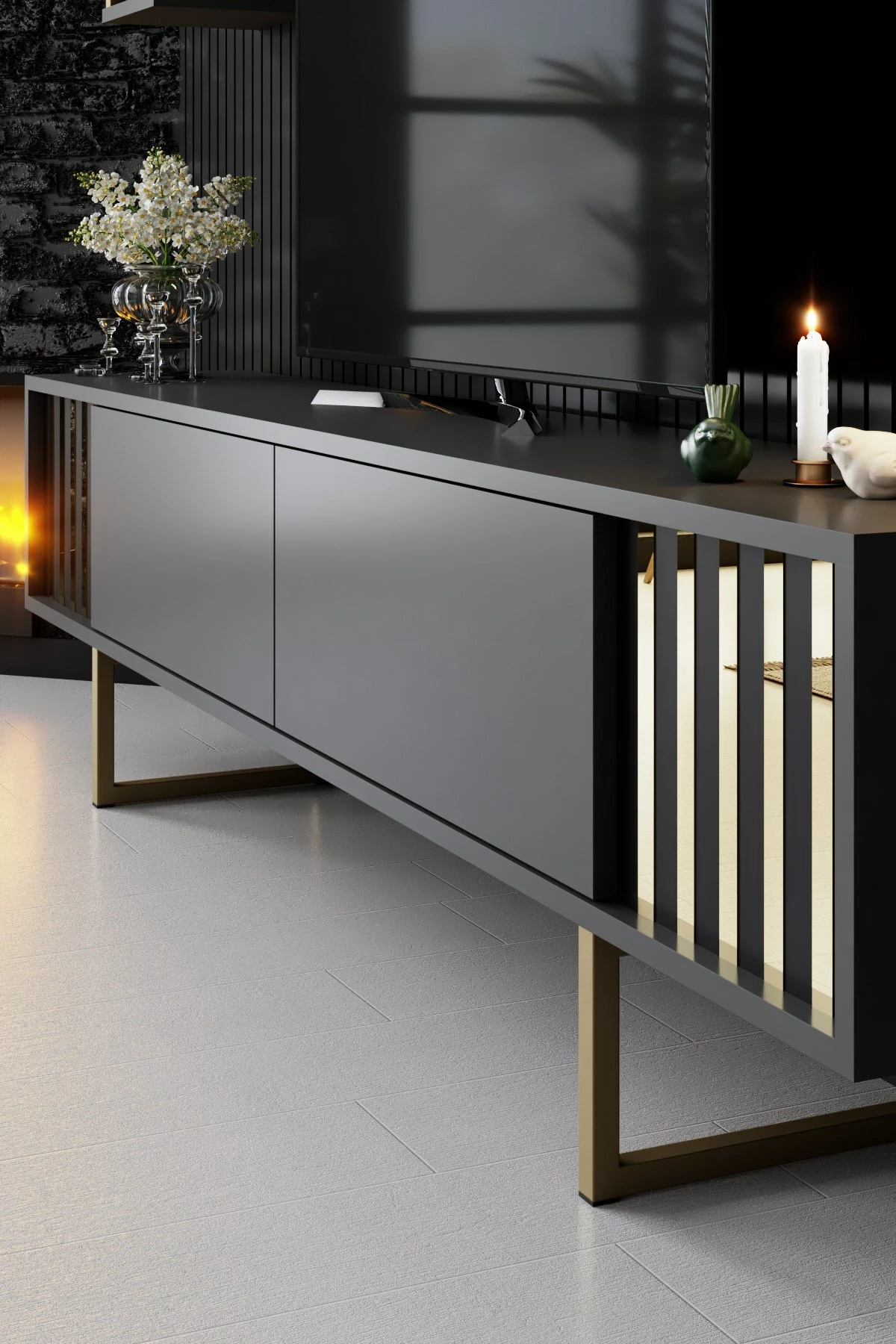 Set mobiljesh për dhomë dite, Skye Decor, linjë ari, anthracite, ari