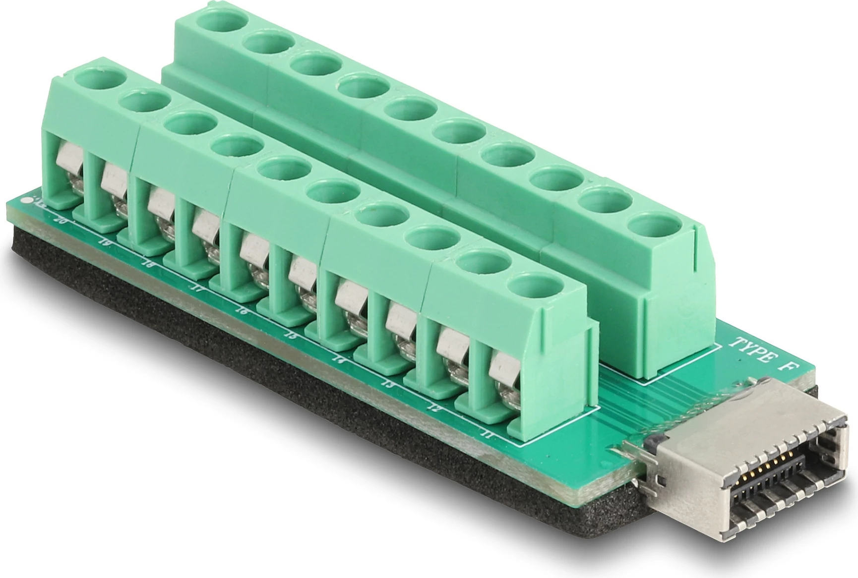 Adapter terminal block DeLOCK 67189, USB Type-E Key A në 20-pin, 10 Gbps, zi/gjelbër