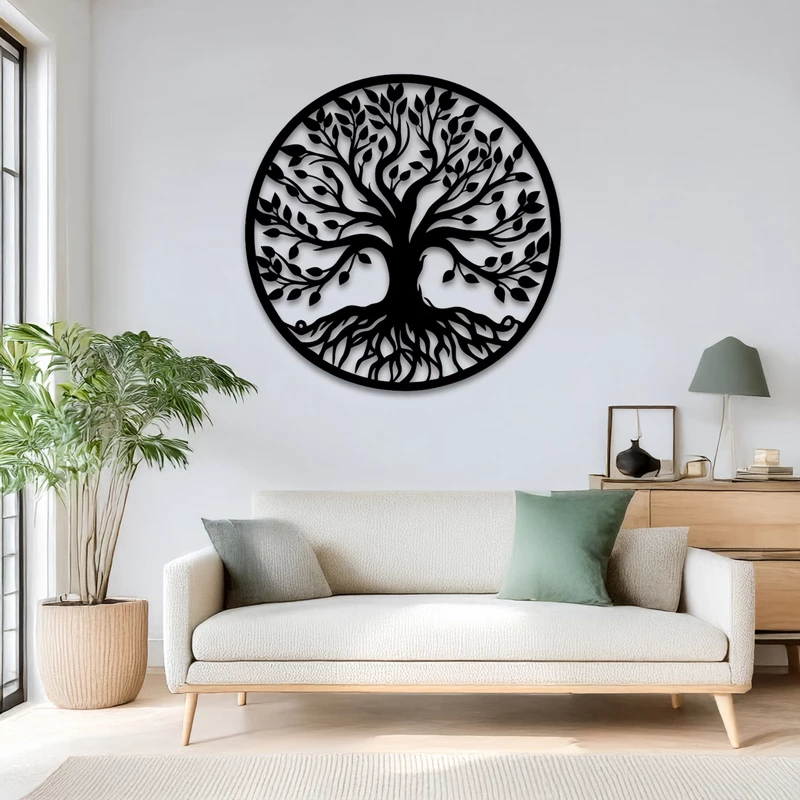 Dekor muri Treelife, metal i zi, 80x1.5cm