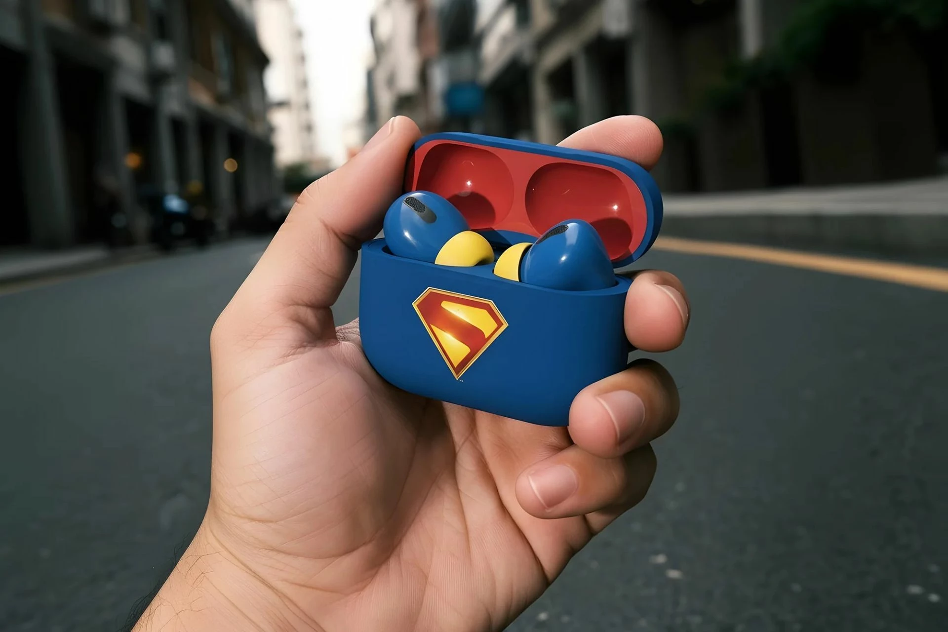 Kufje Moye Superman True Wireless (TWS) Bluetooth 5.4, me kuti karikimi USB-C, blu