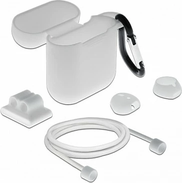 Set mbrojtës Mbështjellës DeLOCK për Apple AirPods, 5-në-1, silikon/plastik, i bardhë